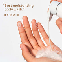 Body wash foam lather on hand with pump dispensing