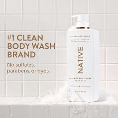 Native Moisturizing Body Wash, Cocoa Butter & Vanilla, Sulfate Free, 24hr Moisturization with Shea Butter, for Women & Men for Dry Skin, 22 fl oz