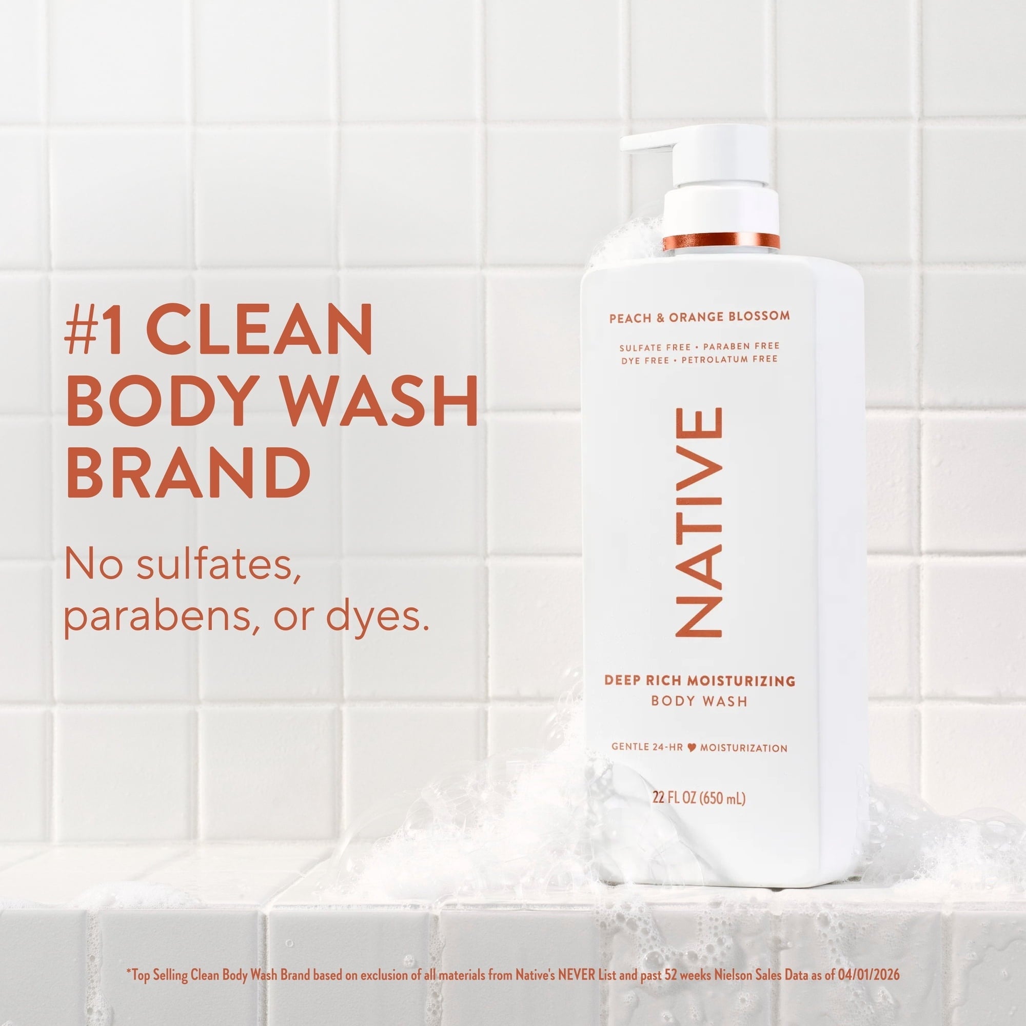 Native Moisturizing Body Wash Peach & Orange Blossom, 22 fl oz