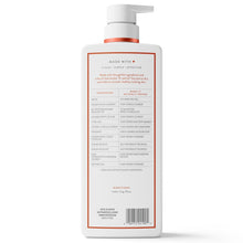 Body wash bottle back label with ingredient and directions panel, pump dispenser