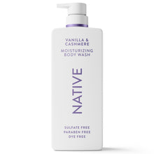 Vanilla & Cashmere body wash bottle with purple pump, 22 fl oz.