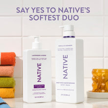 Body wash duo bottles: Lavender & Rose and Vanilla & Cashmere with purple pump.