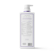 Moisturizing body wash bottle with pump, back label and barcode panel