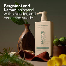 Native moisturizing men's shampoo bottle with pump, Sunset Cedar & Suede, beige