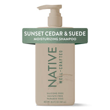 Native moisturizing men's shampoo bottle with pump, Sunset Cedar & Suede, beige
