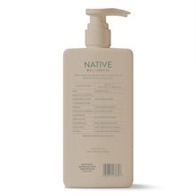 Native moisturizing men's shampoo bottle with pump, back label view, beige