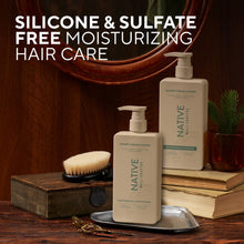 Native Sunset Cedar & Suede moisturizing shampoo and conditioner bottles with pumps