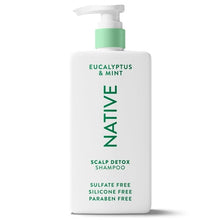 Eucalyptus & mint scalp detox shampoo, white bottle with green pump and green label