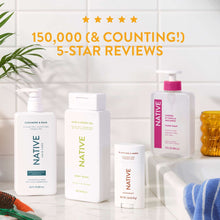 Assorted Native shaving products with 5-star reviews text