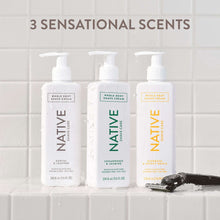 Native whole body shave cream pump bottle, santal & leather scent