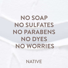 White label card with “No soap” and “No sulfates” text and Native branding