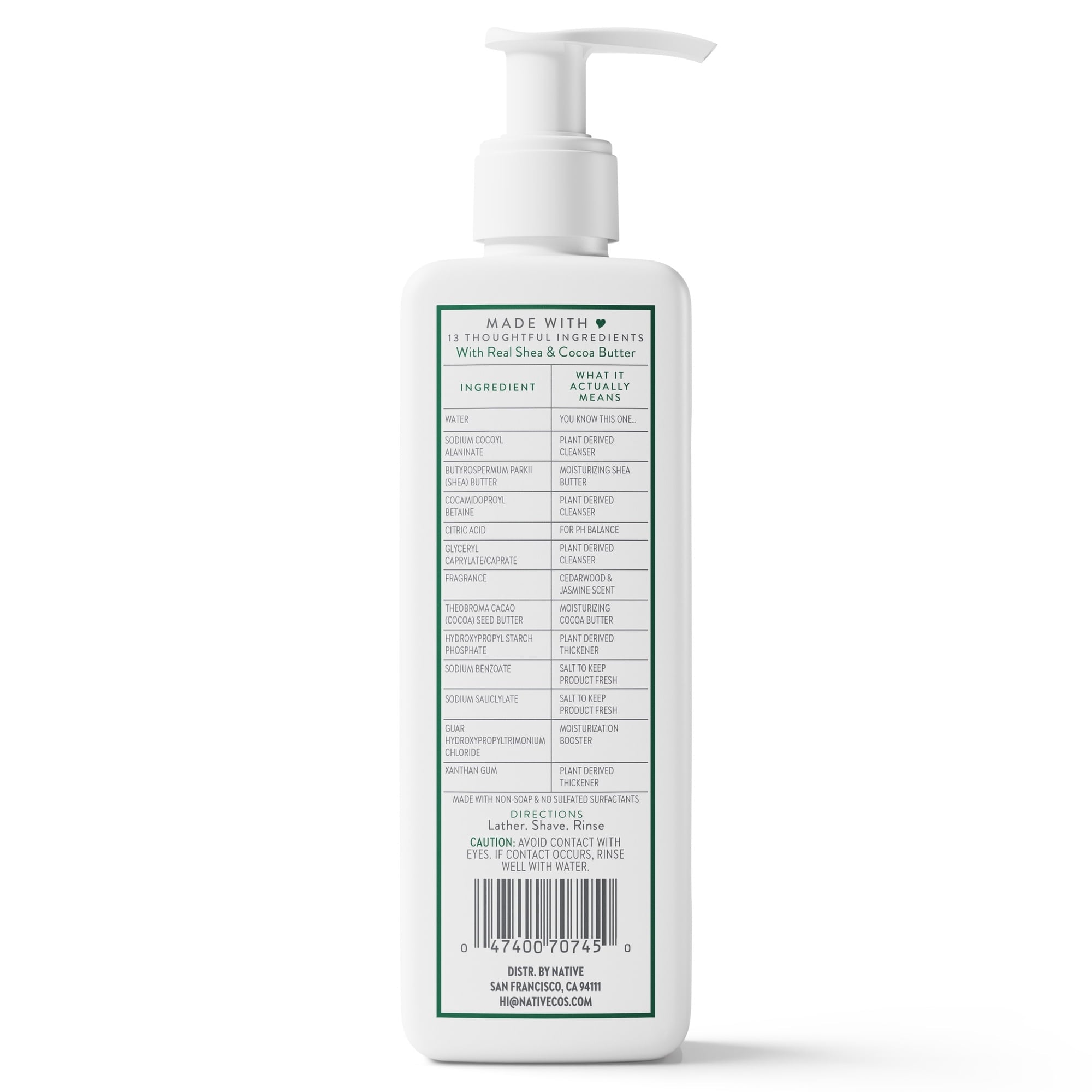 Native Shave Cream for Face & Body, Cedarwood & Jasmine 7.6 fl oz