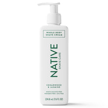 Native whole body shave cream bottle with pump, cedarwood and jasmine