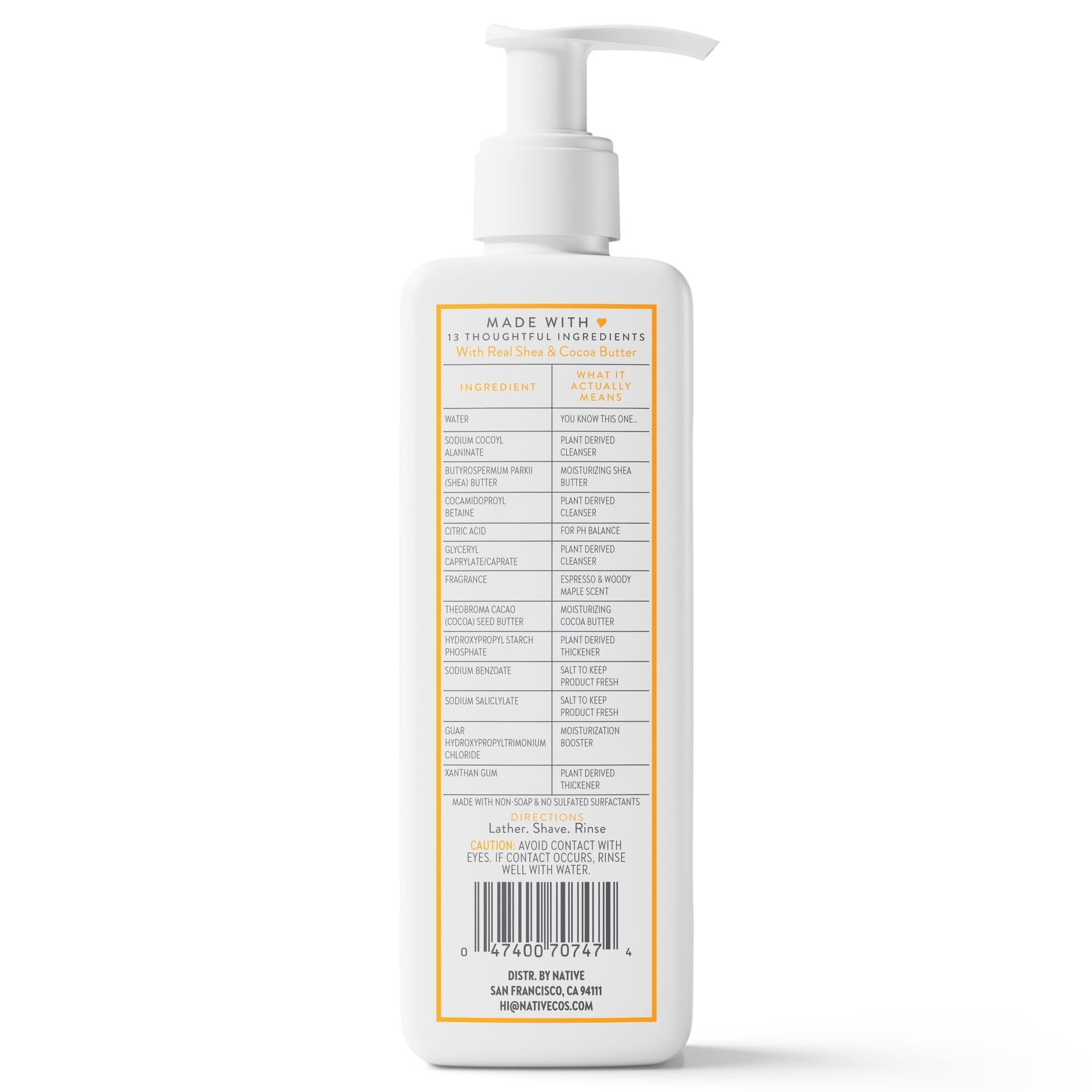 Native Shave Cream for Face & Body, Espresso & Woody Maple 7.6 fl oz