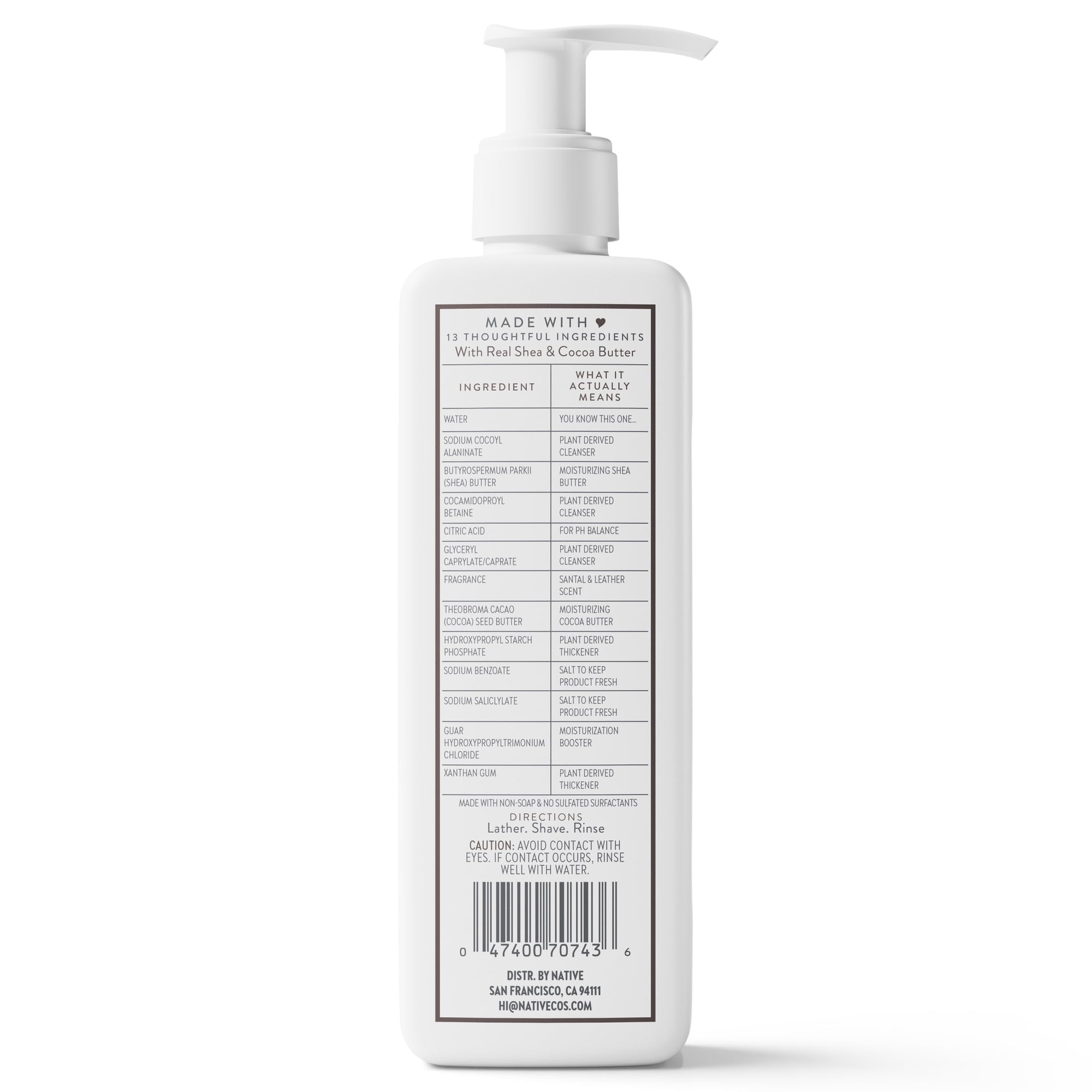 Native Shave Cream for Face & Body, Santal & Leather 7.6 fl oz