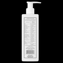 Shave cream bottle with pump, ingredient panel visible on back