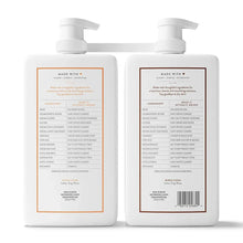 Nourishing body wash bottles with ingredient and directions panels, sulfate-free