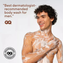 Nourishing body wash on skin, man lathering with foam