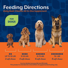 Feeding directions for daily multi-vitamin all-in-one supplement for dogs graphic