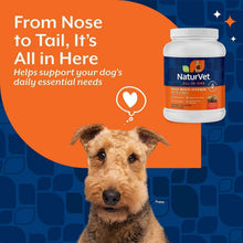 NaturVet daily multi-vitamin supplement bottle for dogs, orange-and-blue label