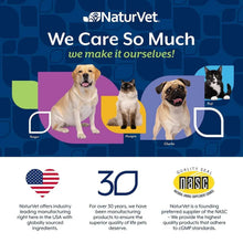 NaturVet 'We Care So Much' brand panel with multiple dogs and quality seals