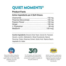 Dog calming soft chews product facts with active ingredients list