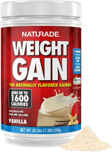 Naturade Weight Gain vanilla drink mix tub with powder, red-and-white label