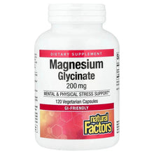 Magnesium glycinate dietary supplement bottle with label, 120 vegetarian capsules