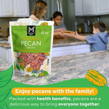 Natural pecan halves pouch, 32 oz, green front with image of nut halves