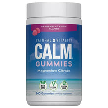 Magnesium citrate calm gummies bottle, raspberry-lemon flavor label
