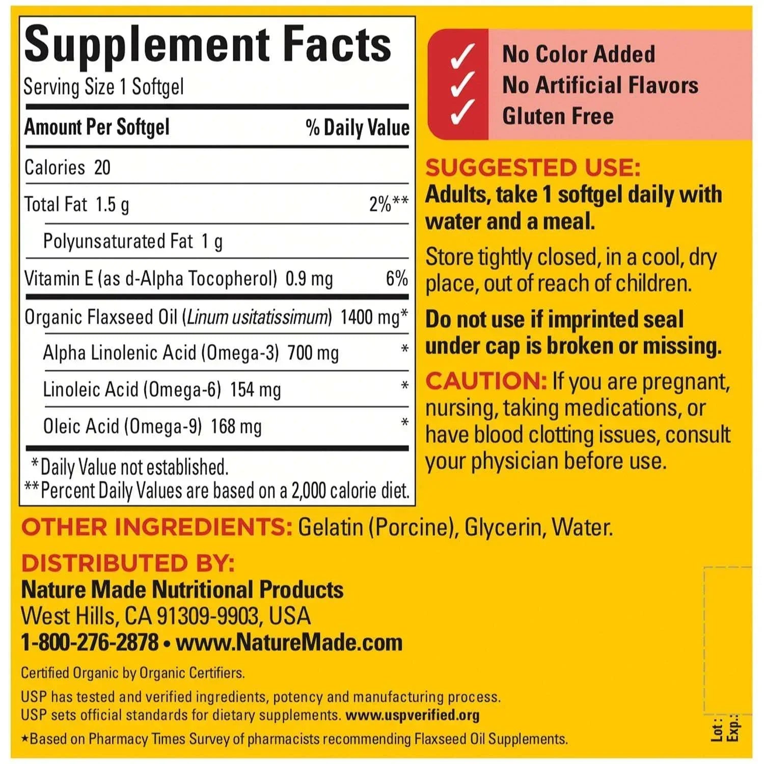 Nature Made Flaxseed Oil 1400 mg Softgels, 300 ct.