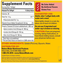 Nature Made Flaxseed Oil softgels bottle back label with Supplement Facts panel