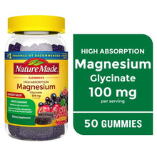 Magnesium glycinate gummy supplement bottle with yellow cap and green front label