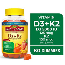 Vitamin D3 & K2 gummies bottle with front label and 80 gummies panel