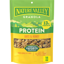 Protein granola pouch, Nature Valley oats & honey flavor, 11 oz, 13g protein on front.