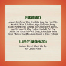 Granola bar package ingredients and allergy information panel
