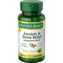Nature’s Bounty ashwagandha KSM-66 bottle with green cap, label for 50 tablets