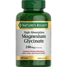 Magnesium glycinate capsules bottle with green cap and High Absorption 240 mg label