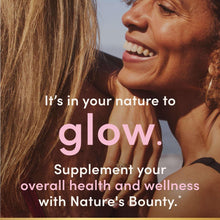 Women's multivitamin gummies ad with smiling woman and overlaid wellness text