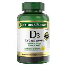 Vitamin D3 supplement bottle, green cap and front label