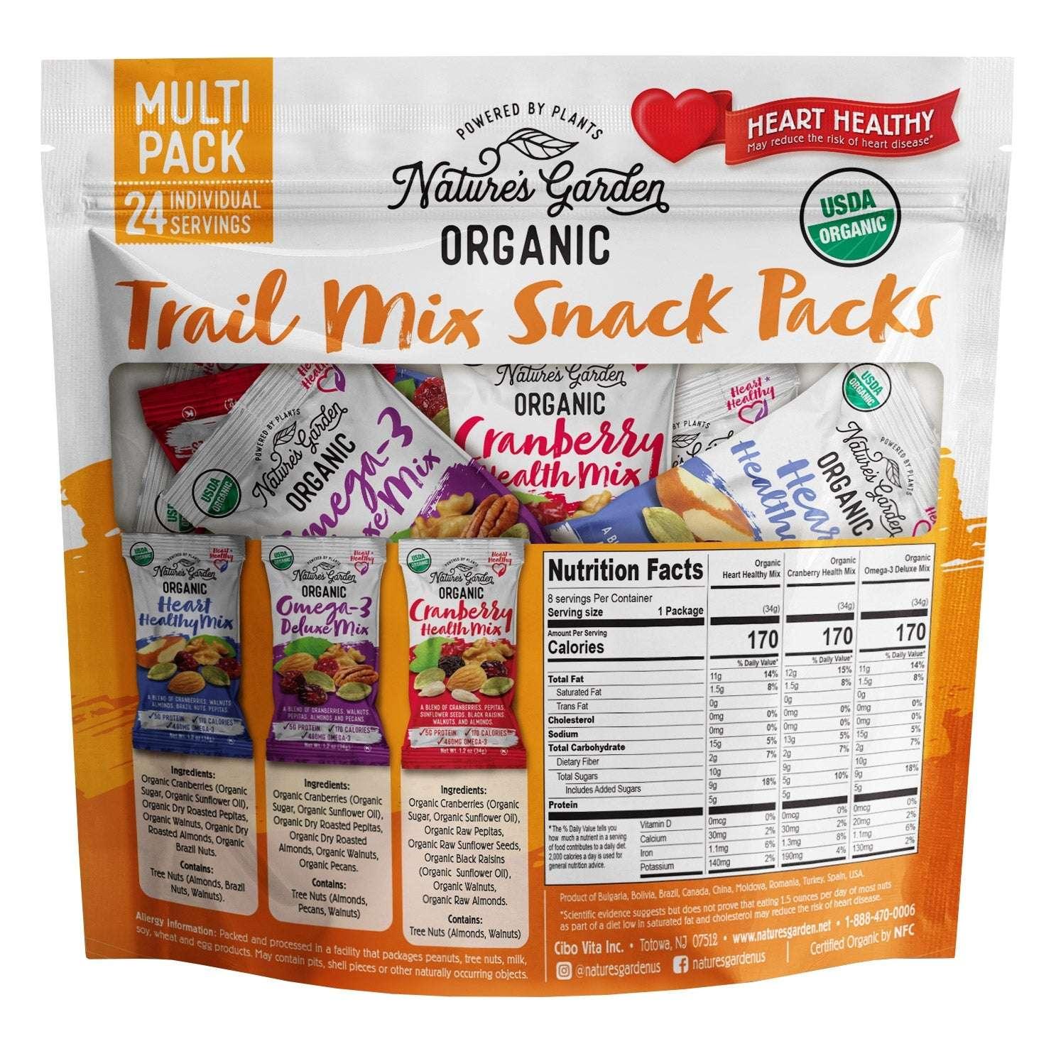 Nature's Garden Organic Trail Mix Snack Packs, Variety Pack, 1.2 oz, 24-count - USA MEGA SHOP