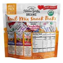 Nature's Garden organic trail mix snack packs multi pack back panel with nutrition facts
