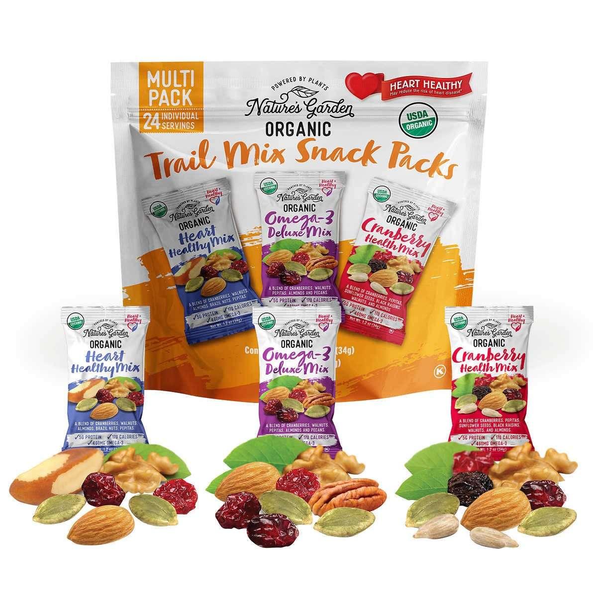 Nature's Garden Organic Trail Mix Snack Packs, Variety Pack, 1.2 oz, 24-count - USA MEGA SHOP