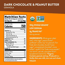 Nutrition facts label for dark chocolate and peanut butter granola