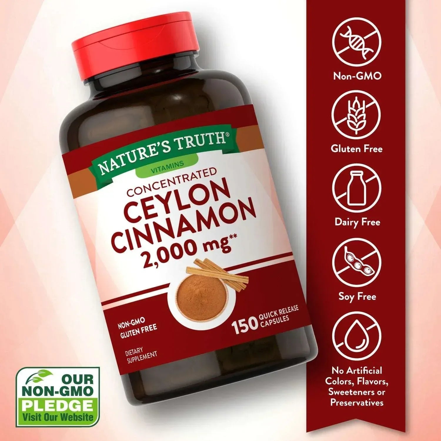 Nature's Truth Concentrated Ceylon Cinnamon 2,000 mg Capsules 150 ct.