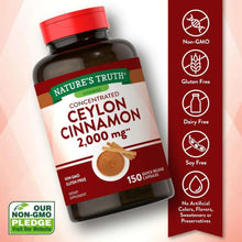 Concentrated Ceylon cinnamon supplement bottle with label icons for dietary restrictions