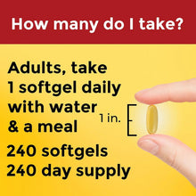 Fish oil supplement directions label: adults take 1 softgel daily with water and meal