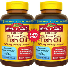Nature Made burp-less fish oil softgels twin pack bottles, 1400 mg, 65 softgels each