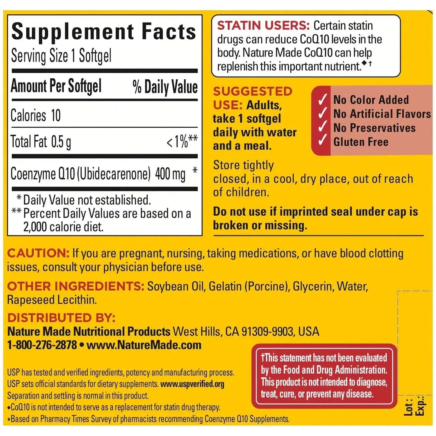 Nature Made CoQ10 400 mg Dietary Supplement Softgels, 90 Count