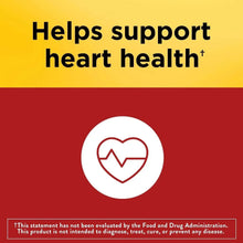 CoQ10 supplement promo card with heart-health icon and disclaimer text